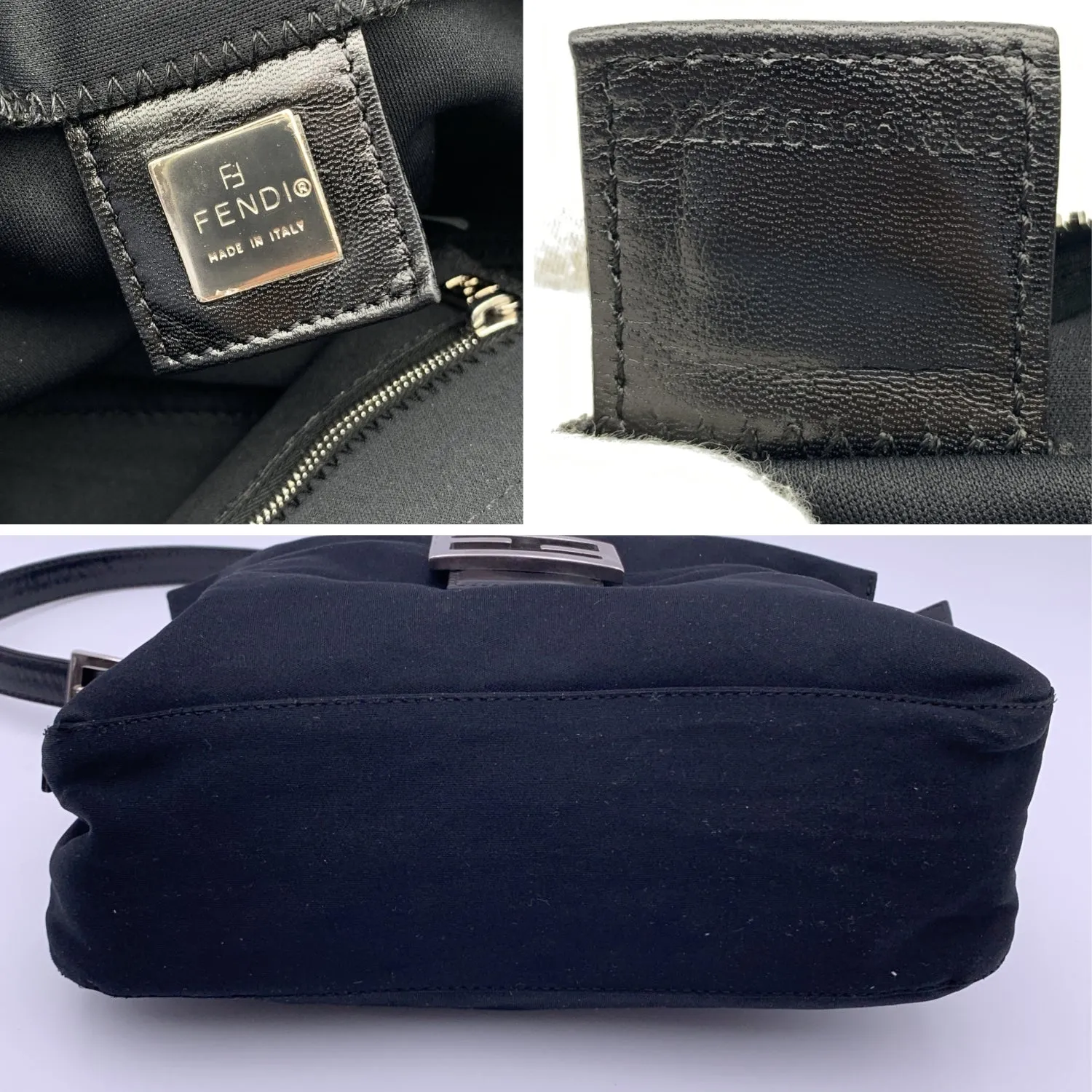 FENDI Black Fabric Front Pocket Baguette Shoulder Bag Handbag