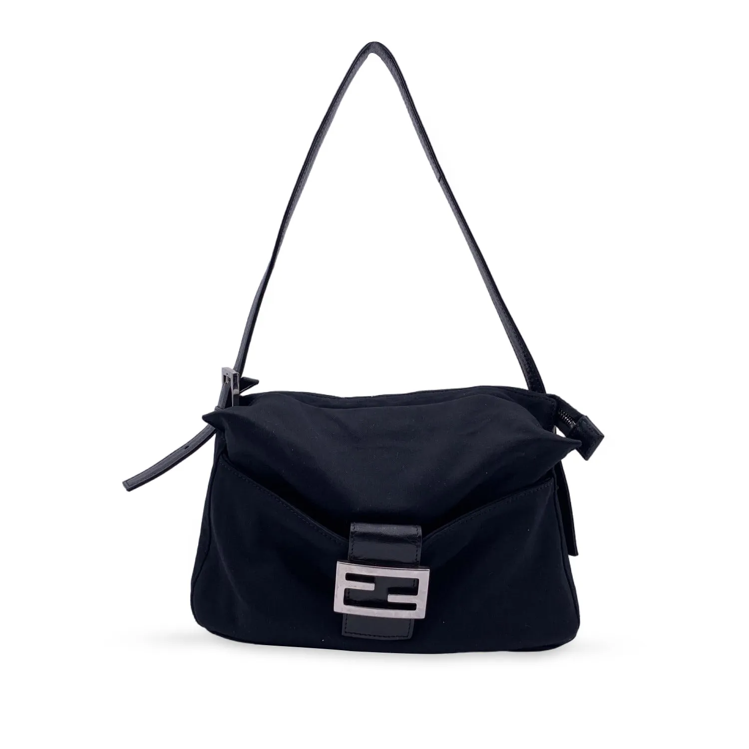 FENDI Black Fabric Front Pocket Baguette Shoulder Bag Handbag