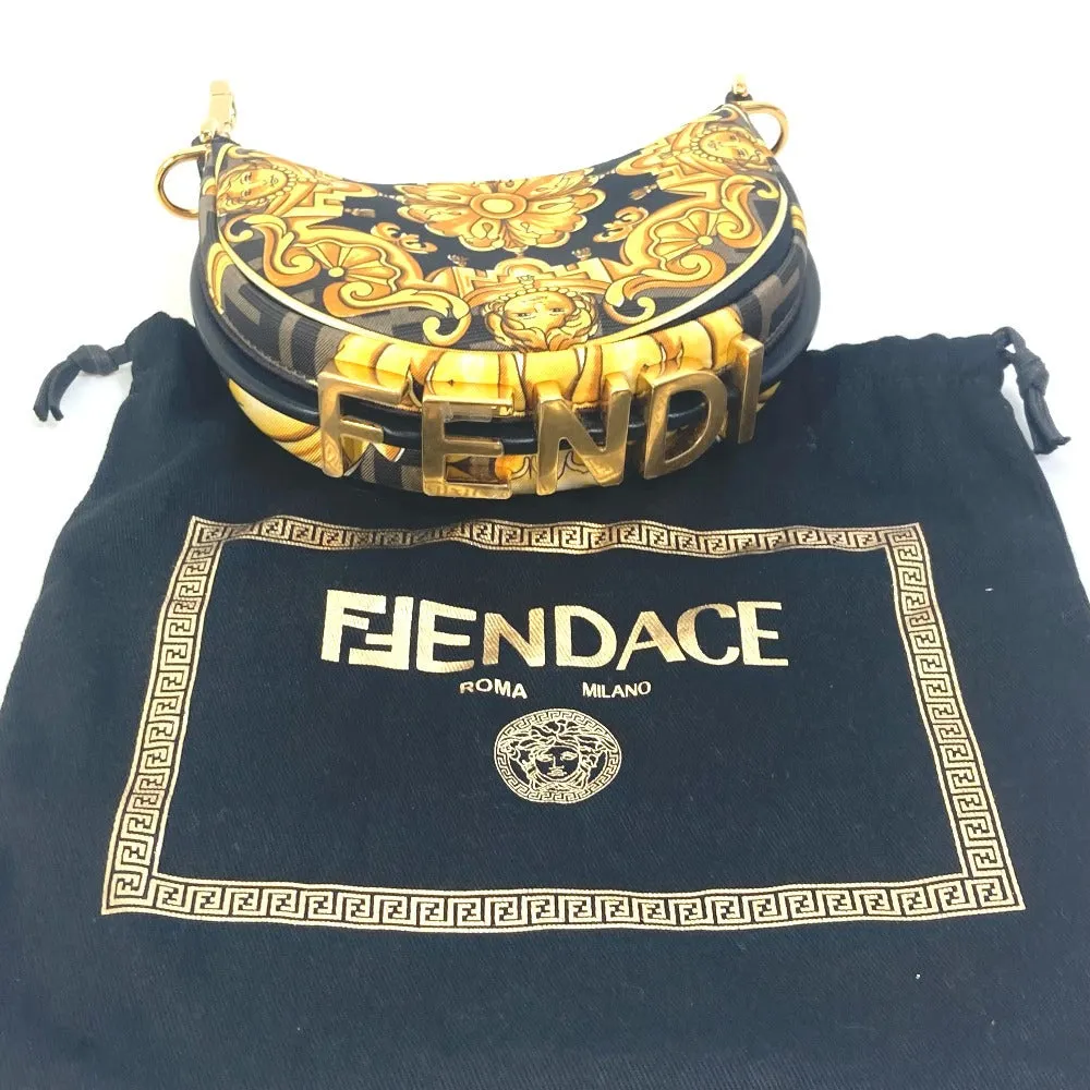 FENDI Handbag 7AS089 Nylon / leather yellow Nano Fendigraphy Fendace FENDACE Women Used
