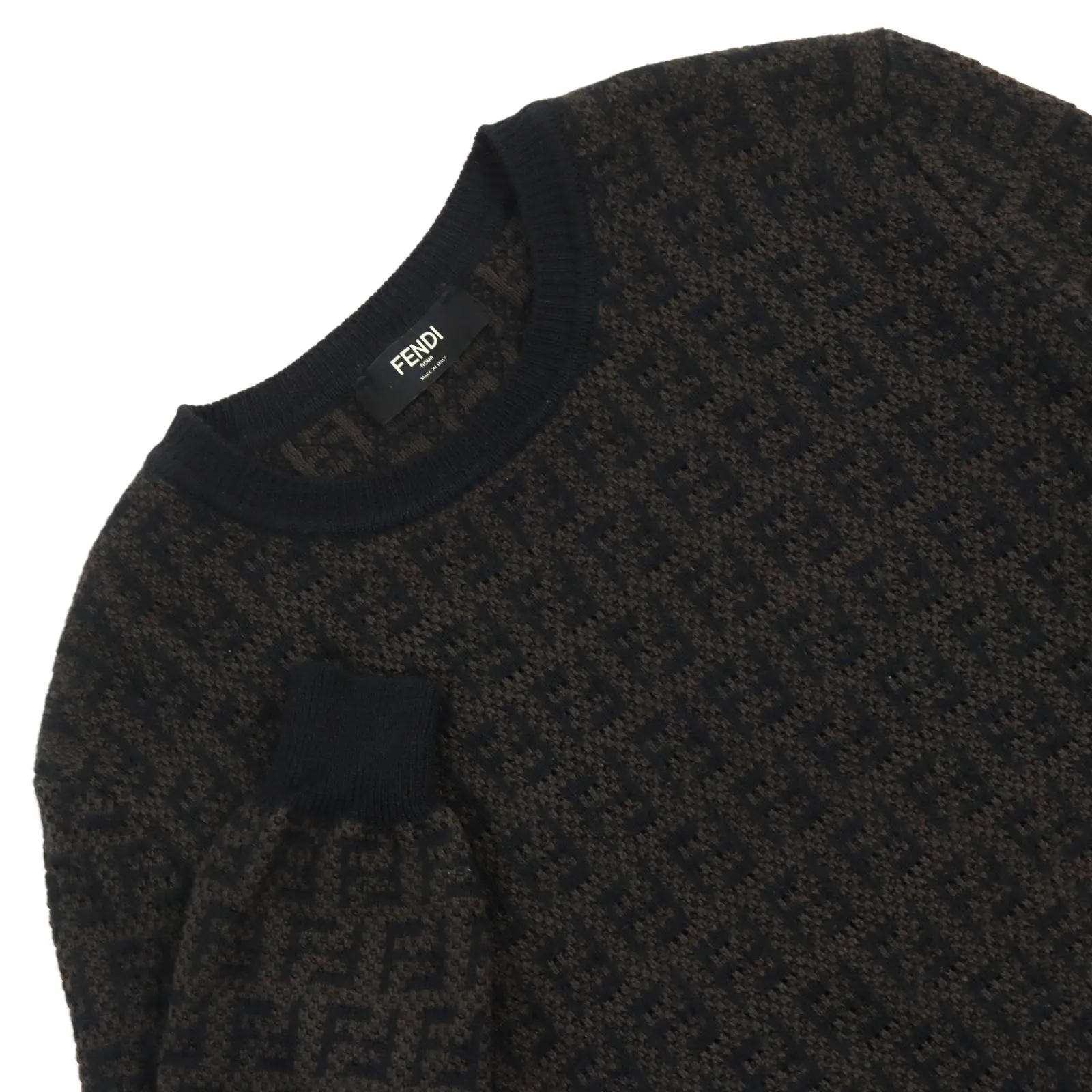 FENDI knit FZX034 AKFS wool Brown black GIROCOLLO FF DETAIL KNIT 54