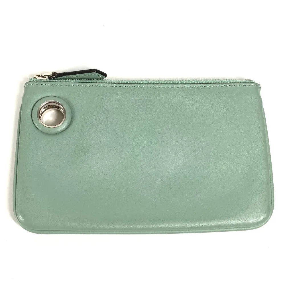 FENDI Pouch 8BS007 leather green Coin case Wallet Clutch Small Women Used