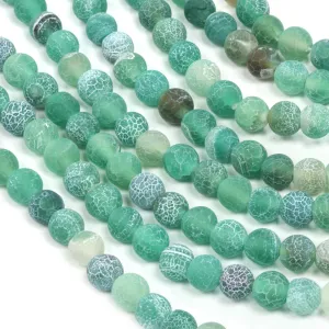 Frosted Cracked Agate Rounds 6mm Teal - 35cm Strand