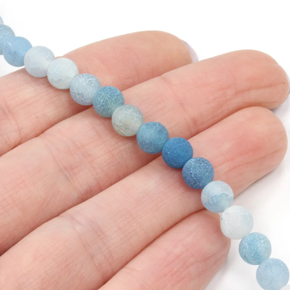 Frosted Cracked Agate Rounds 6mm Turquoise - 35cm Strand