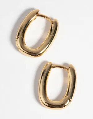 Gold Plated Oval Huggie Hoop Earrings