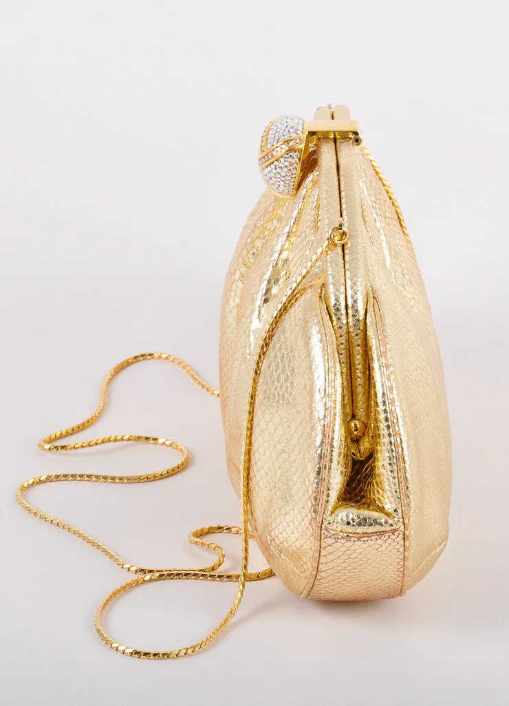 Gold Snake Embossed Leather Embellished Evening Bag