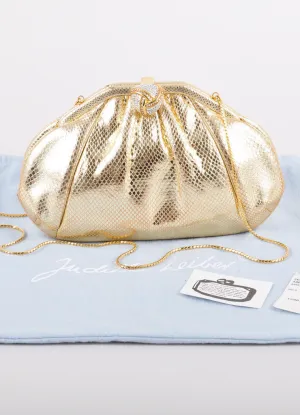 Gold Snake Embossed Leather Embellished Evening Bag