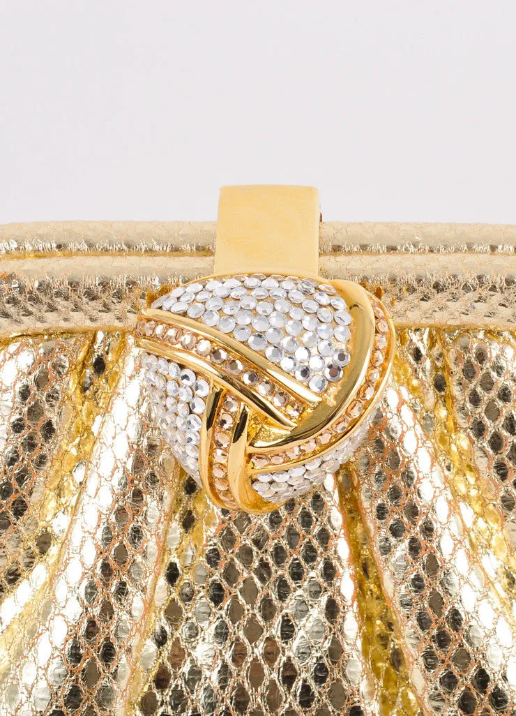 Gold Snake Embossed Leather Embellished Evening Bag