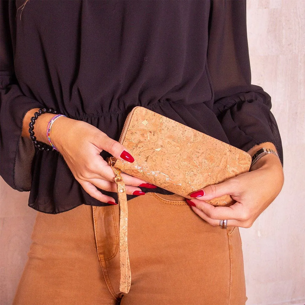 Golden cork with accents  women card zipper vegan wallet BAG-2049