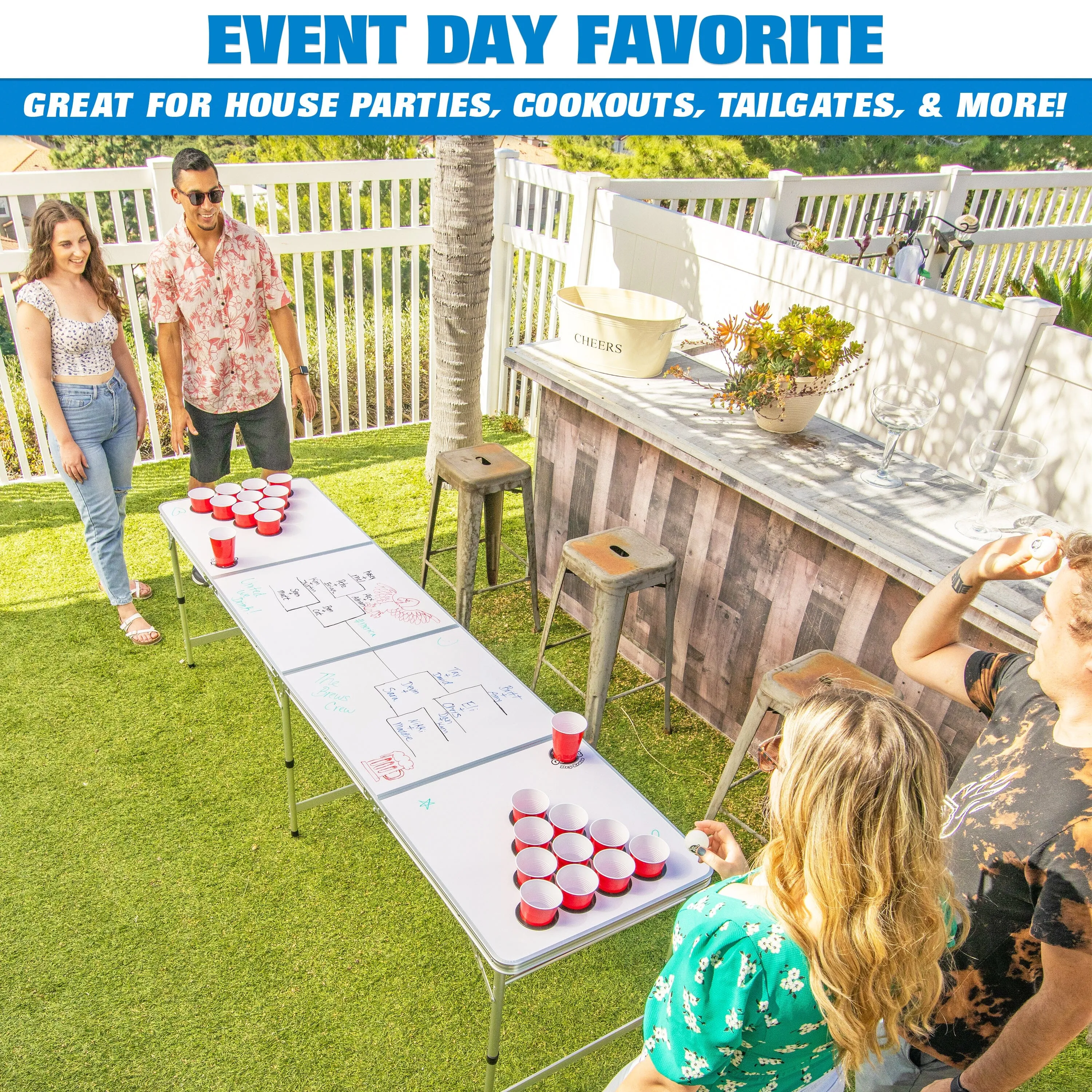 GoPong 8 Foot Beer Pong Table with Customizable Dry Erase Surface