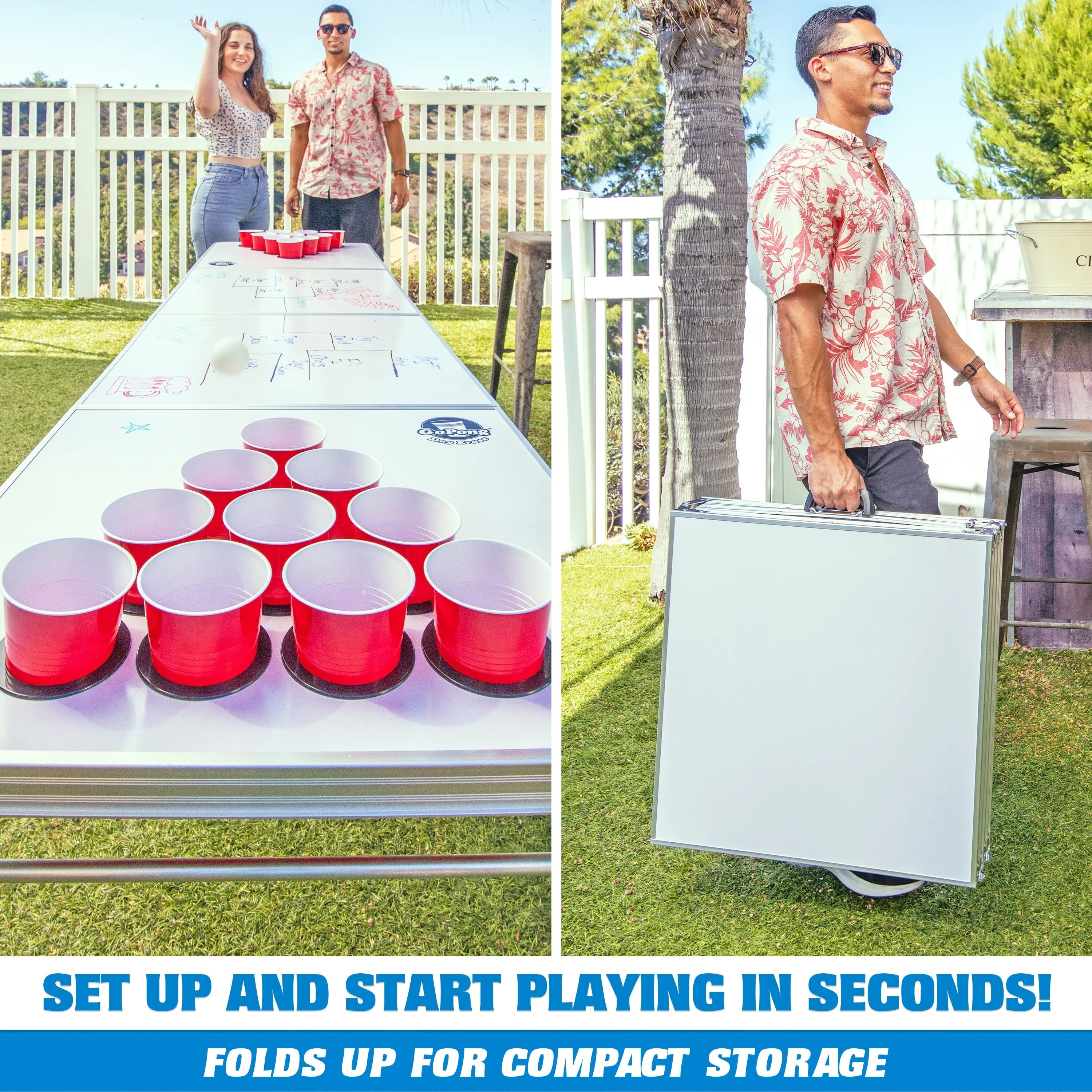 GoPong 8 Foot Beer Pong Table with Customizable Dry Erase Surface