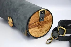 Gray cylinder leather and wood women bag
