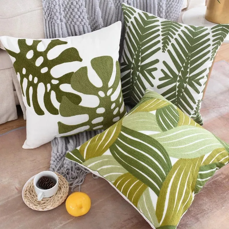 Green Goddess Set of 3 Embroidered Pillow Covers