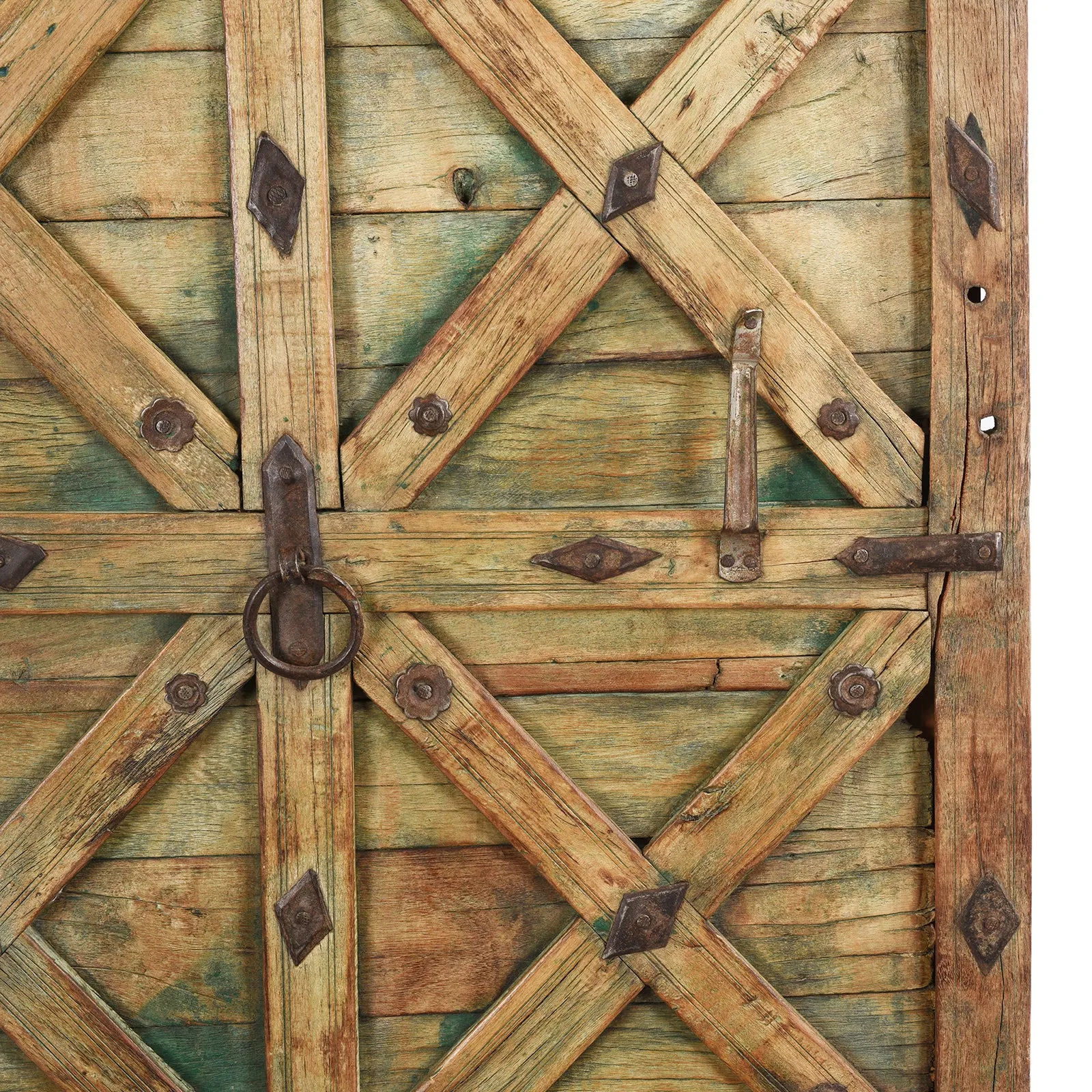 Green Painted Stick Door From Jaisalmer - 19th Century