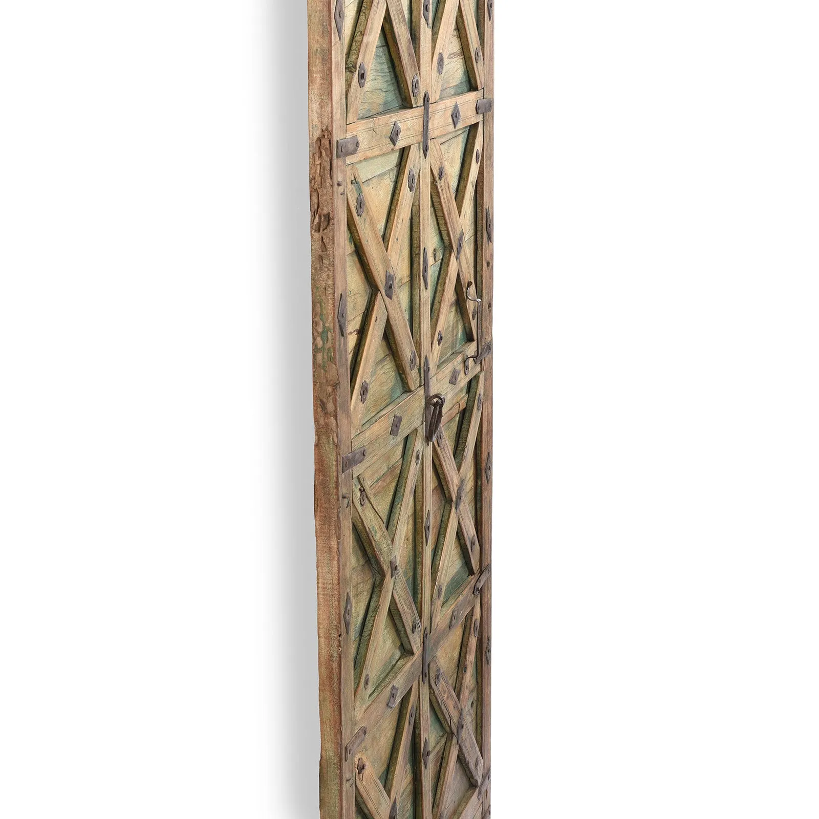 Green Painted Stick Door From Jaisalmer - 19th Century