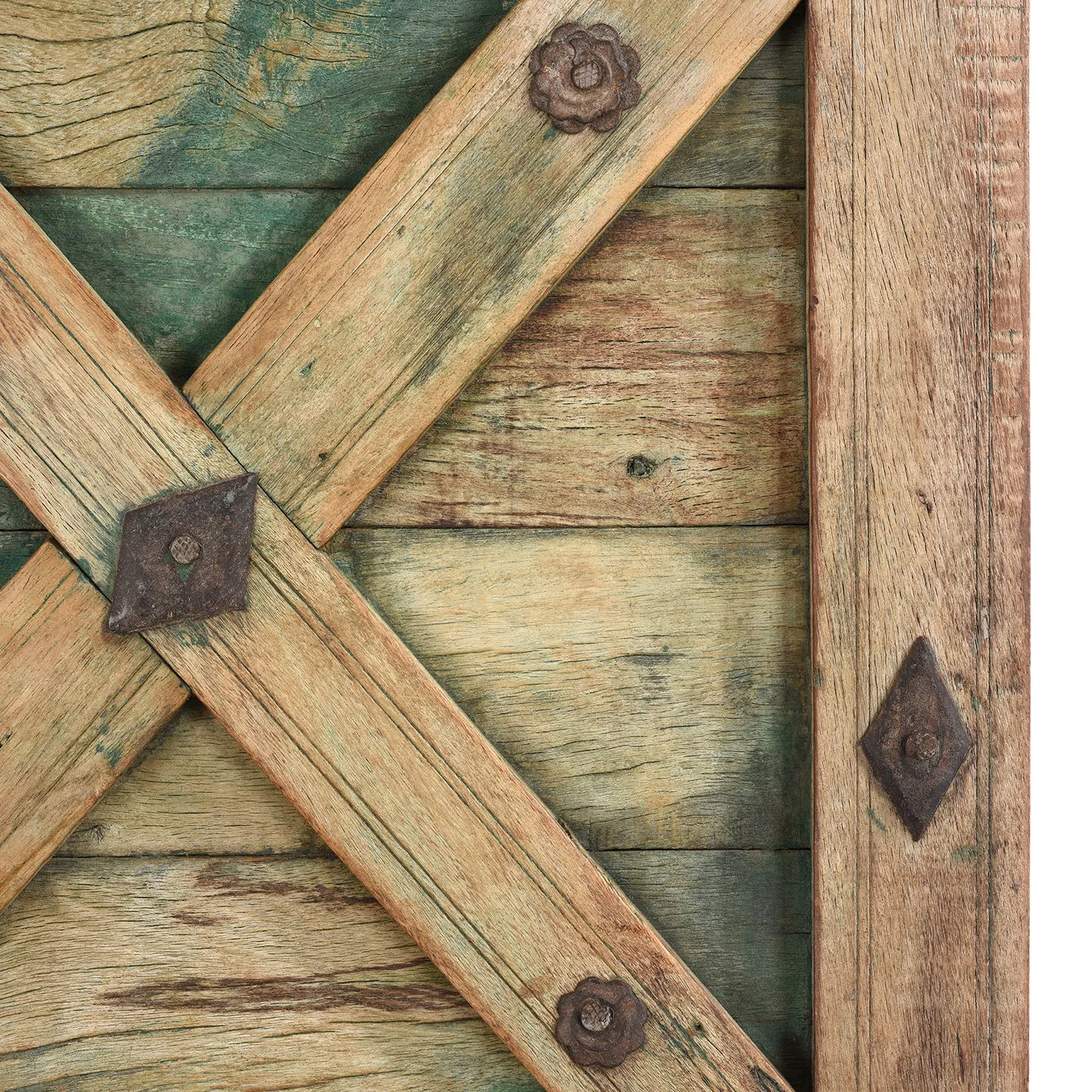 Green Painted Stick Door From Jaisalmer - 19th Century