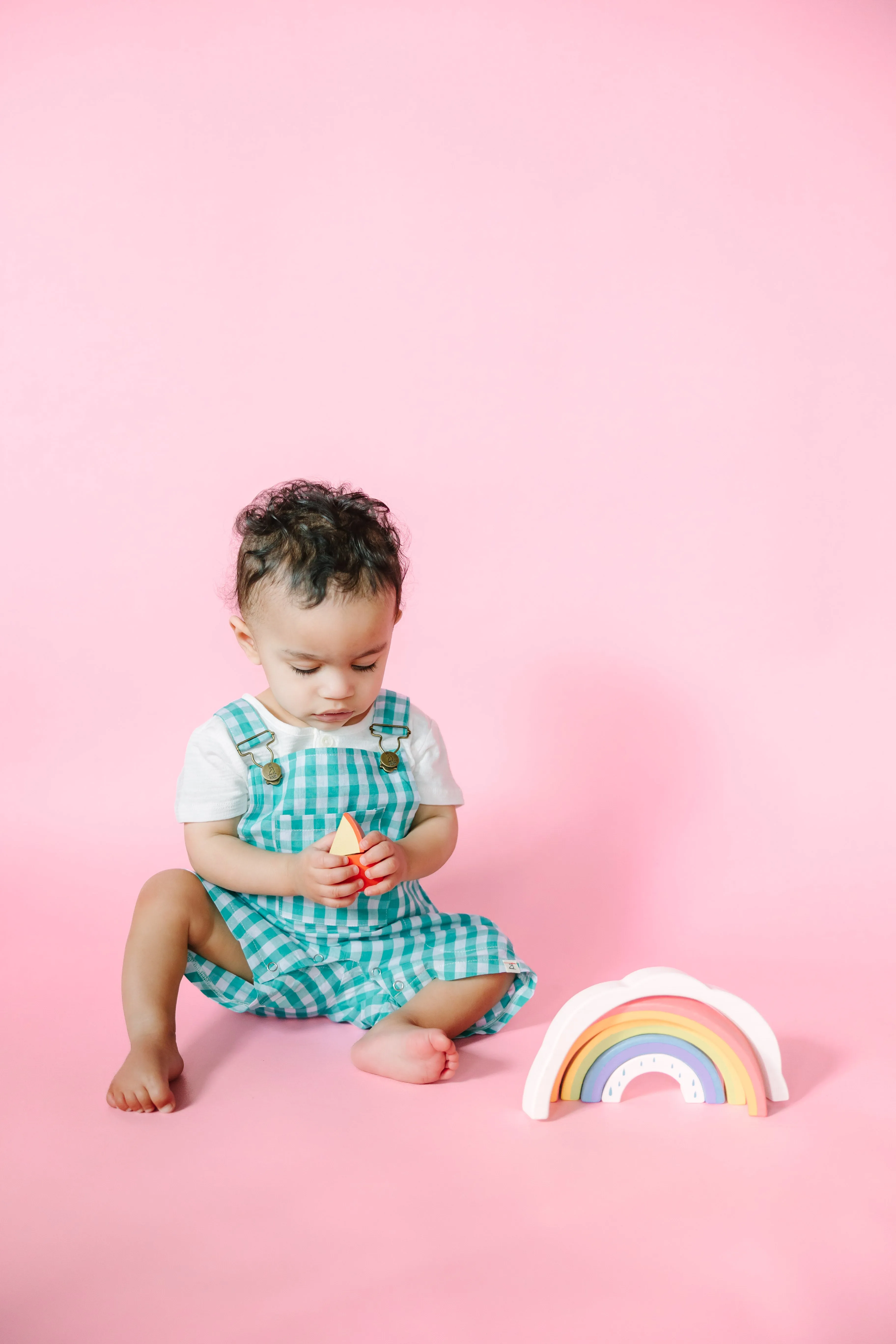 Green Plaid Woven Overalls
