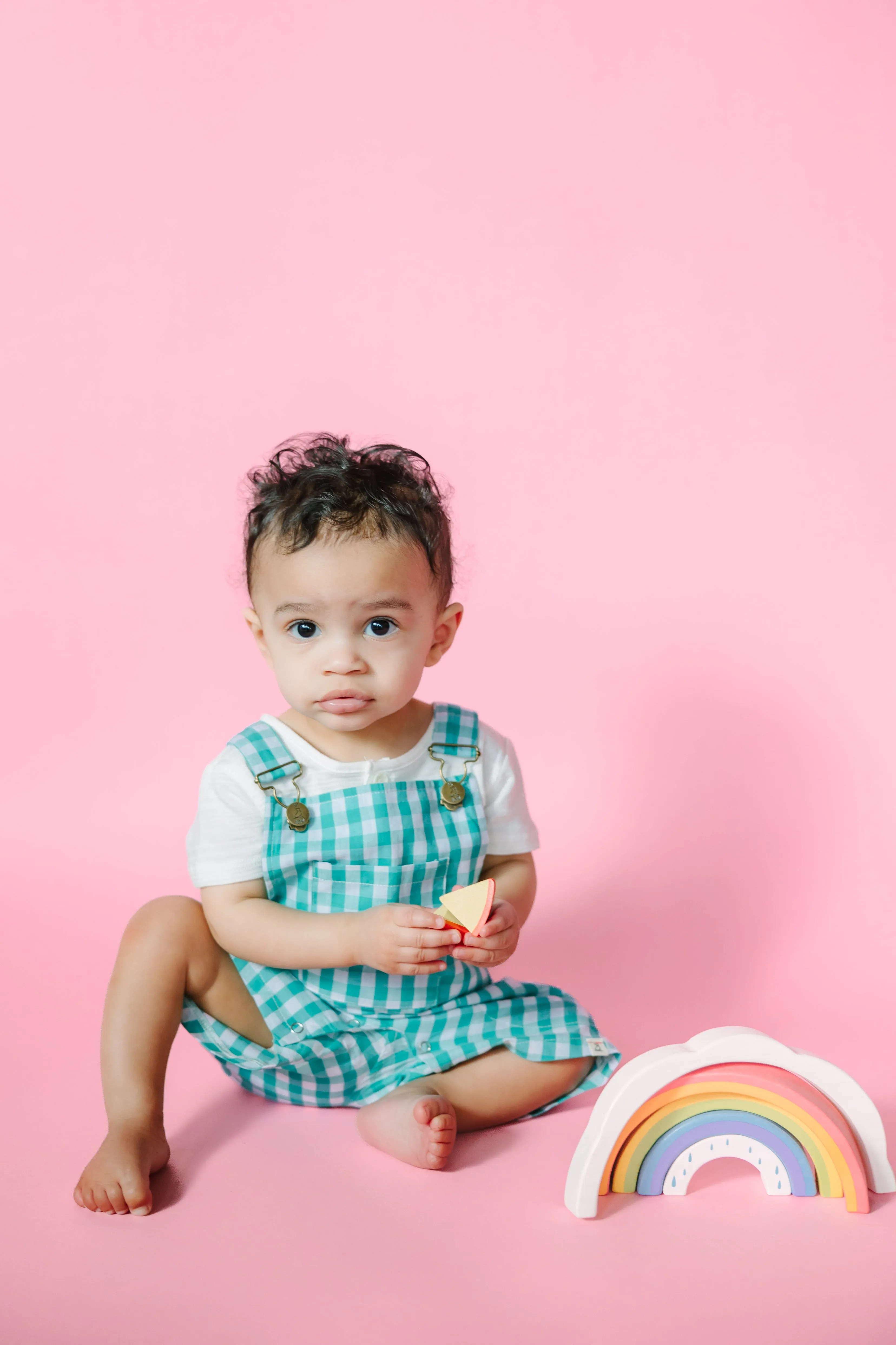 Green Plaid Woven Overalls