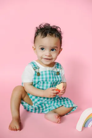 Green Plaid Woven Overalls