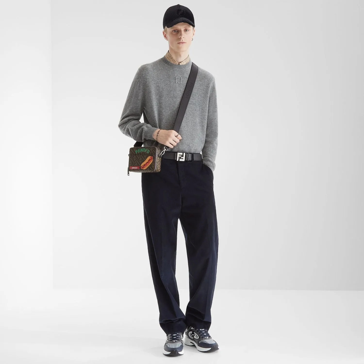 GREY WOOL SWEATER WITH FF LOGO