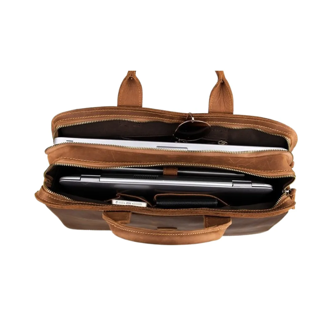 Handmade Vintage Style Full Grain Leather Large Satchel - Brown