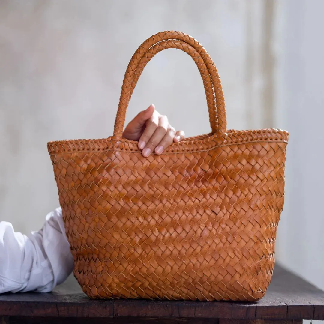Handwoven Leather Bag - Small - Tan