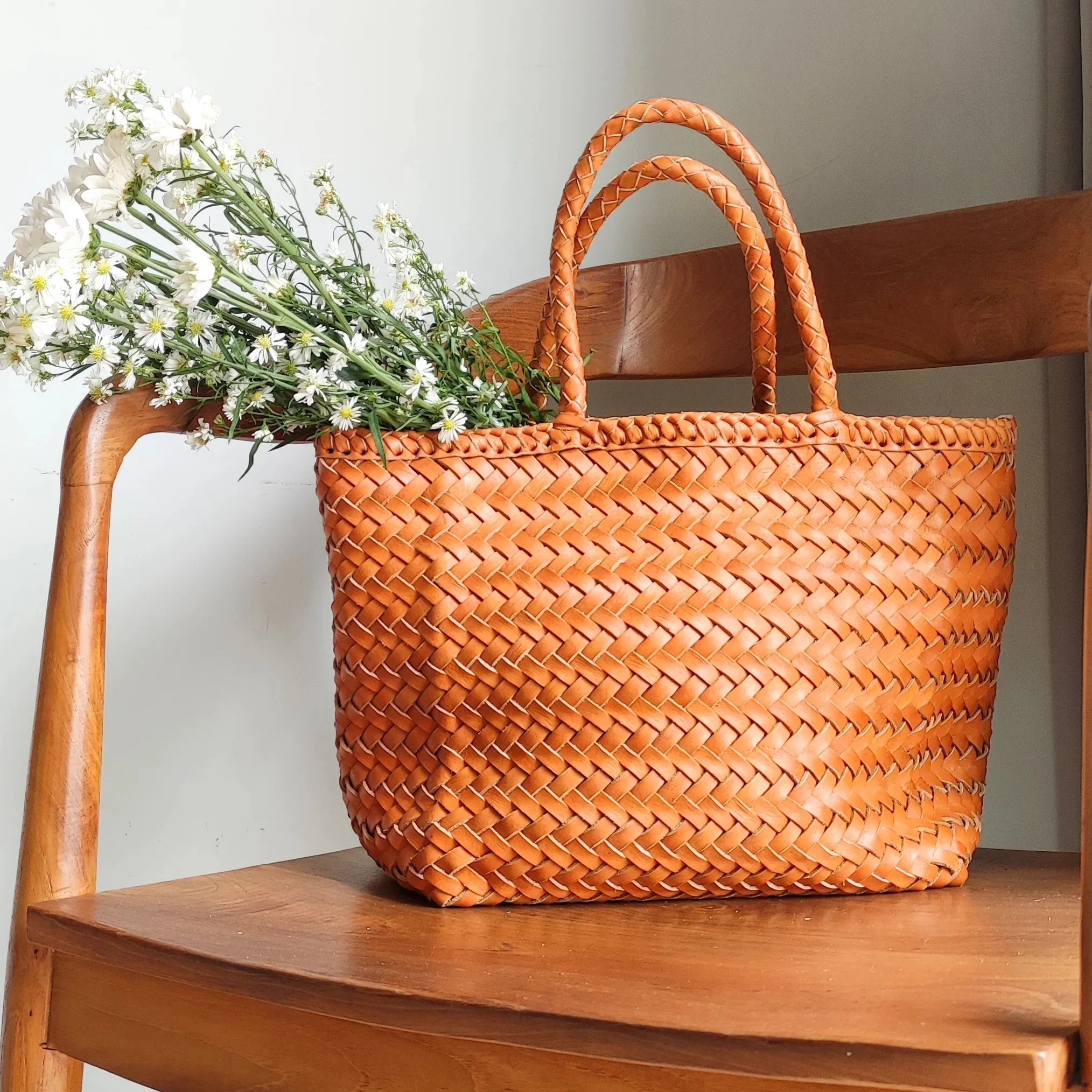 Handwoven Leather Bag - Small - Tan