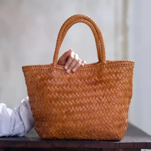 Handwoven Leather Bag - Small - Tan