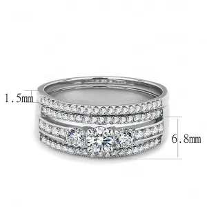 High polished (no plating) Stainless Steel Ring with AAA Grade CZ in Clear for Women Style DA062