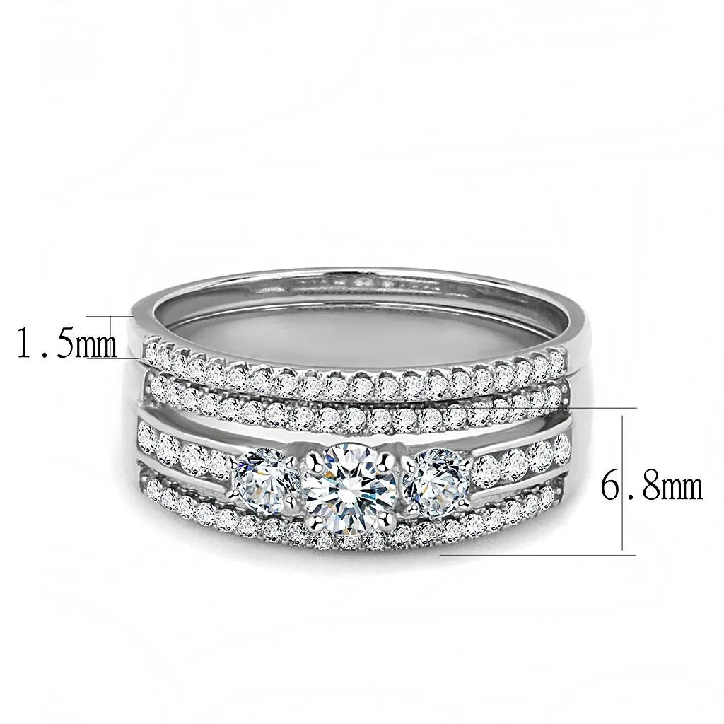 High polished (no plating) Stainless Steel Ring with AAA Grade CZ in Clear for Women Style DA062