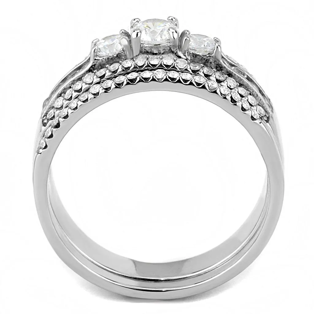 High polished (no plating) Stainless Steel Ring with AAA Grade CZ in Clear for Women Style DA062