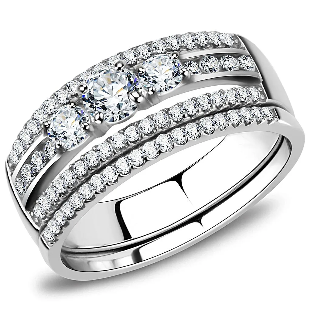 High polished (no plating) Stainless Steel Ring with AAA Grade CZ in Clear for Women Style DA062