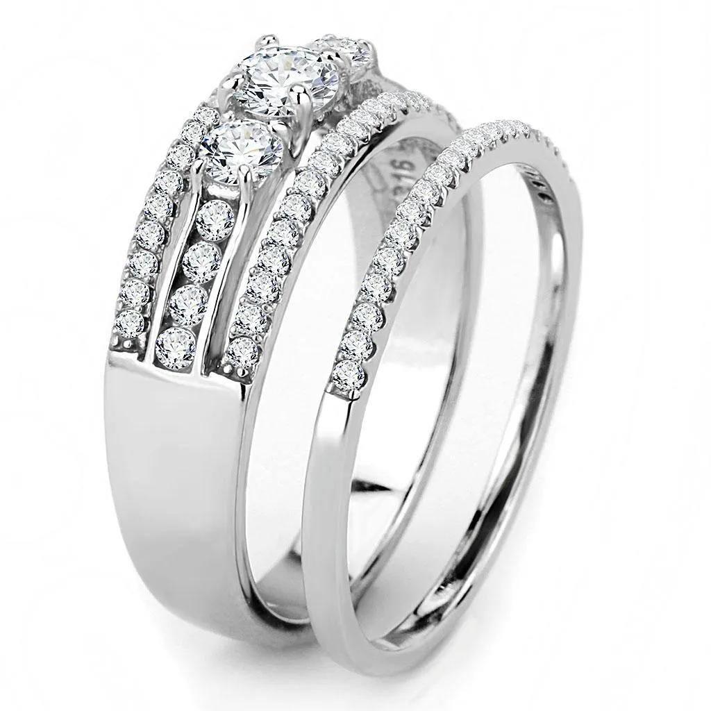 High polished (no plating) Stainless Steel Ring with AAA Grade CZ in Clear for Women Style DA062