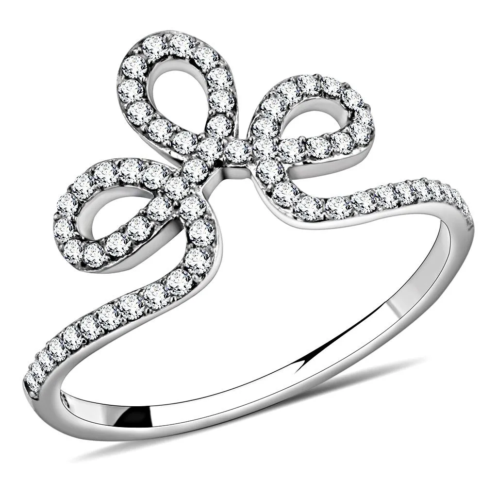 High polished (no plating) Stainless Steel Ring with AAA Grade CZ in Clear for Women Style DA141