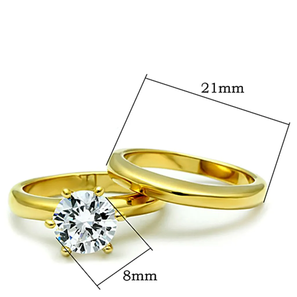IP Gold(Ion Plating) Stainless Steel Ring with AAA Grade CZ in Clear for Women Style TK097G