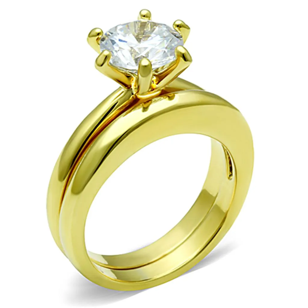 IP Gold(Ion Plating) Stainless Steel Ring with AAA Grade CZ in Clear for Women Style TK097G