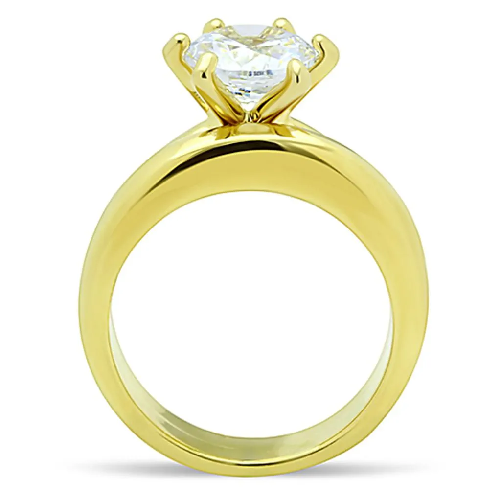 IP Gold(Ion Plating) Stainless Steel Ring with AAA Grade CZ in Clear for Women Style TK097G