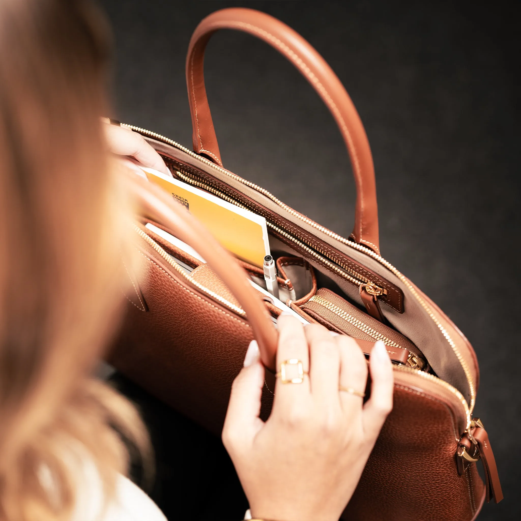 LENA  | Cuir grainé cognac
