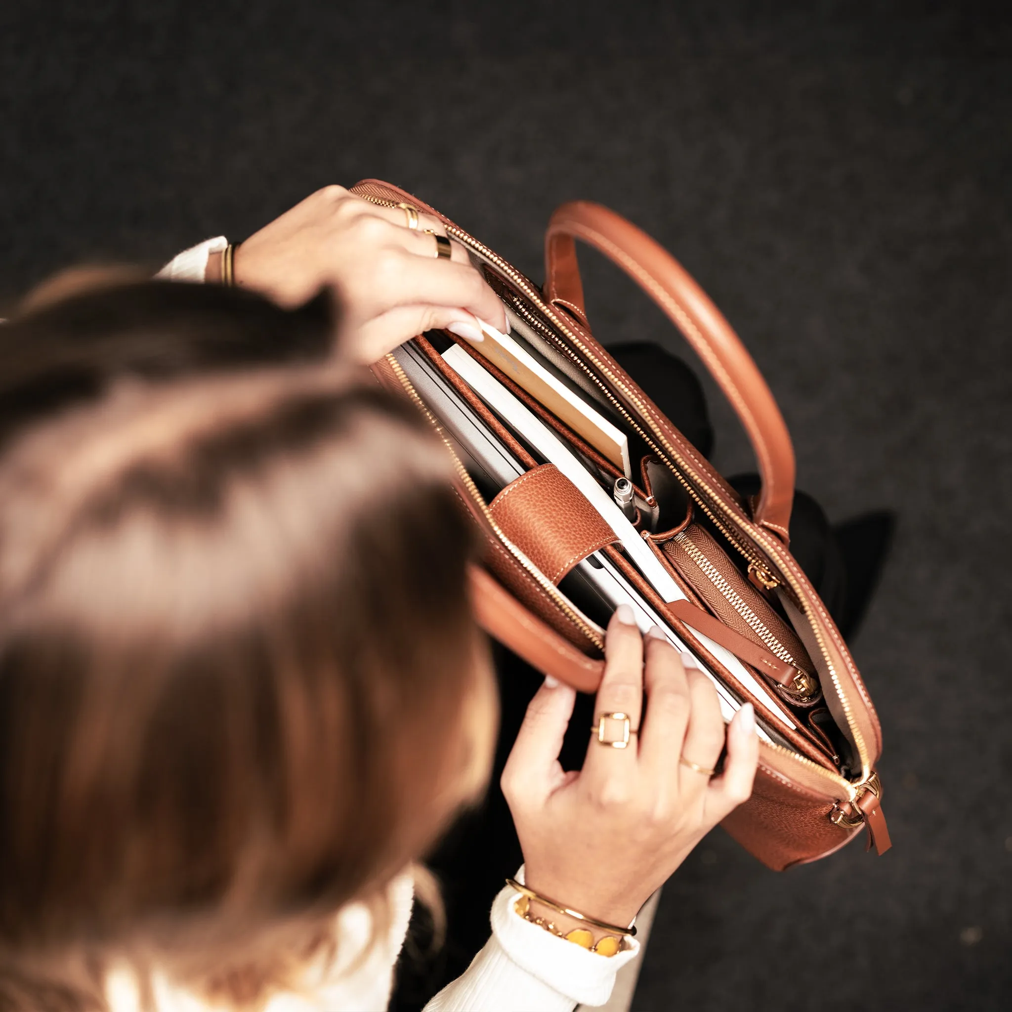 LENA  | Cuir grainé cognac