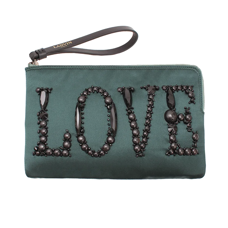 Love Embroidered Satin Clutch