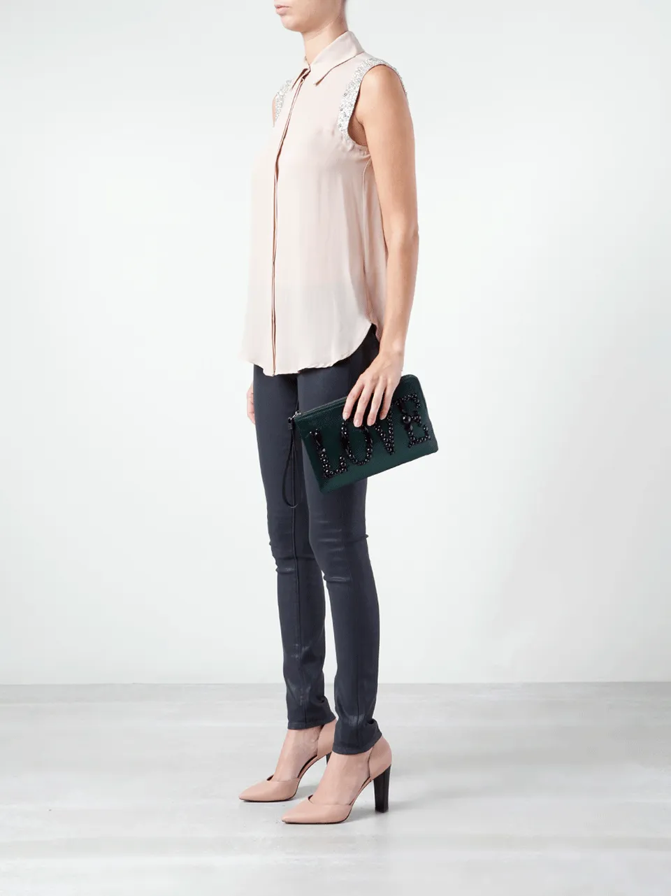 Love Embroidered Satin Clutch