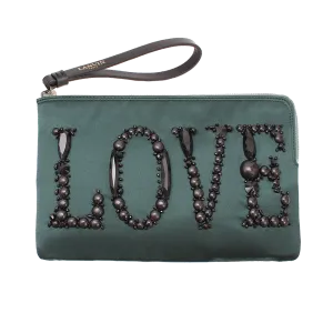 Love Embroidered Satin Clutch