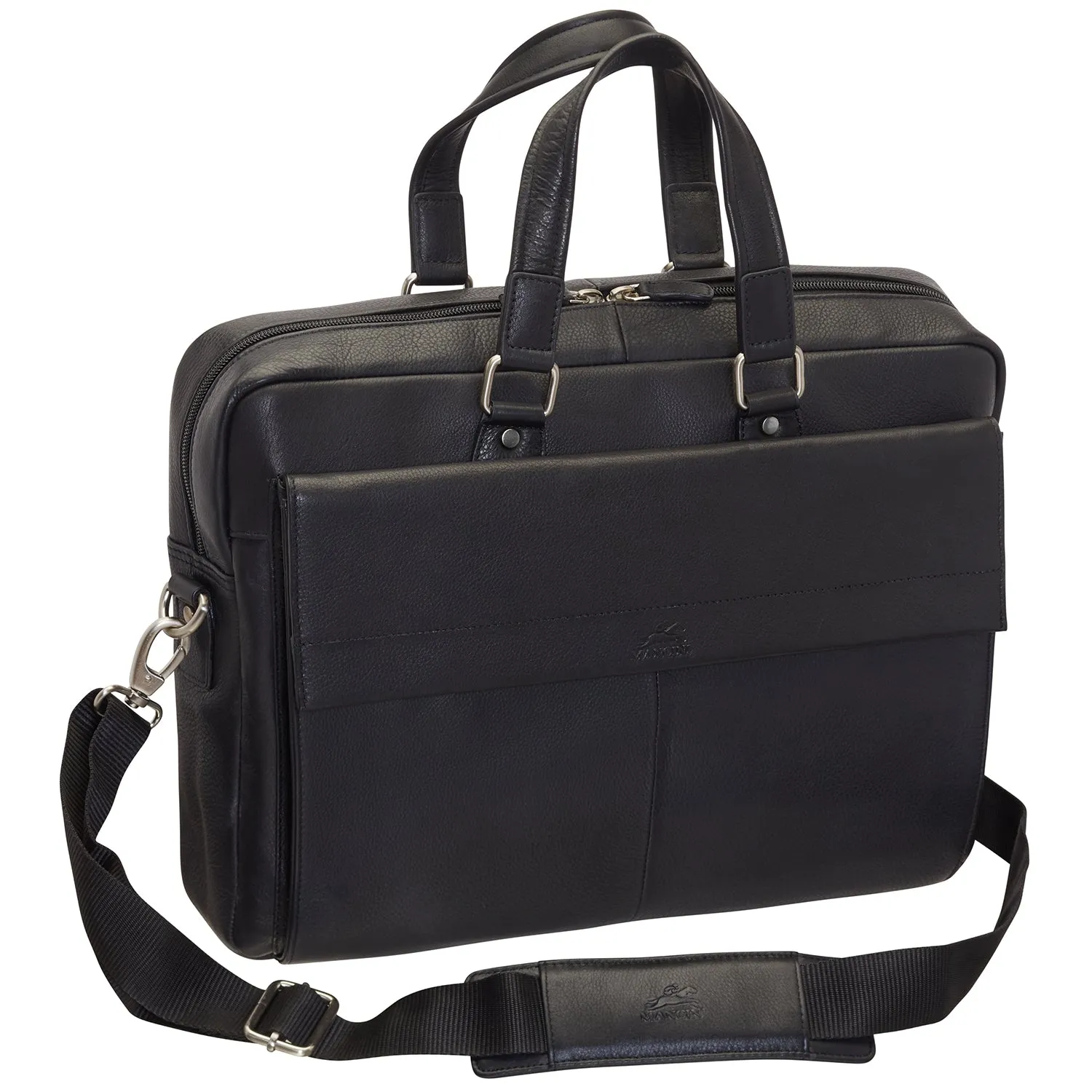 Mancini Leather Slim Laptop/tablet Briefcase, 16.25" x 2.5" x 12", Black