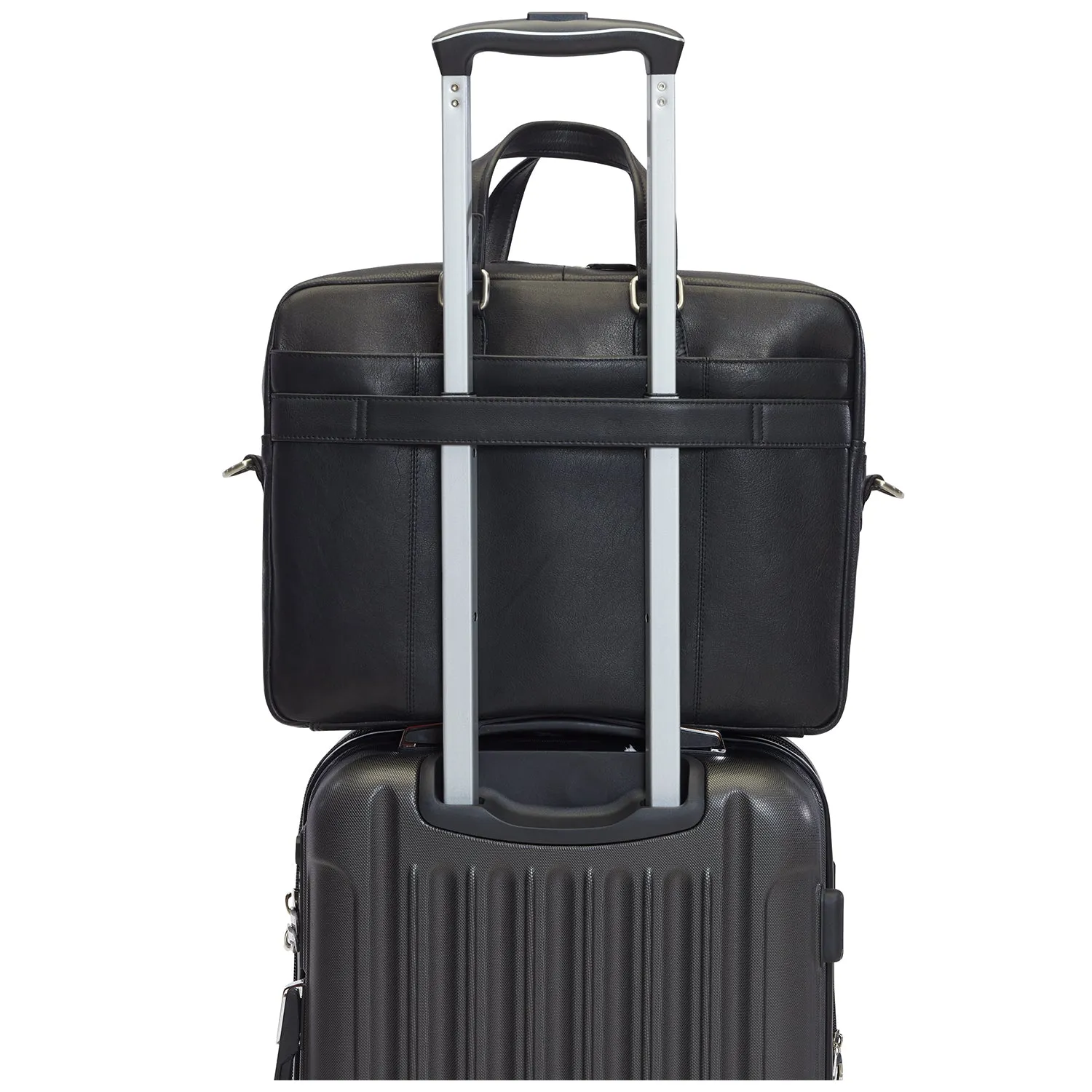 Mancini Leather Slim Laptop/tablet Briefcase, 16.25" x 2.5" x 12", Black