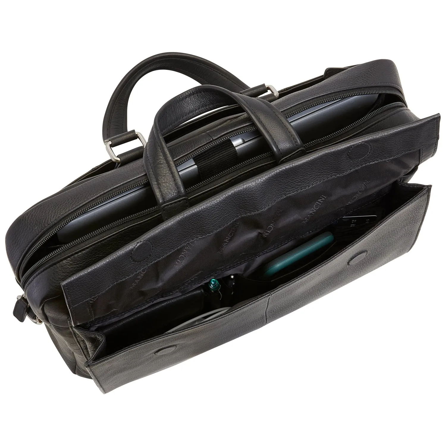 Mancini Leather Slim Laptop/tablet Briefcase, 16.25" x 2.5" x 12", Black