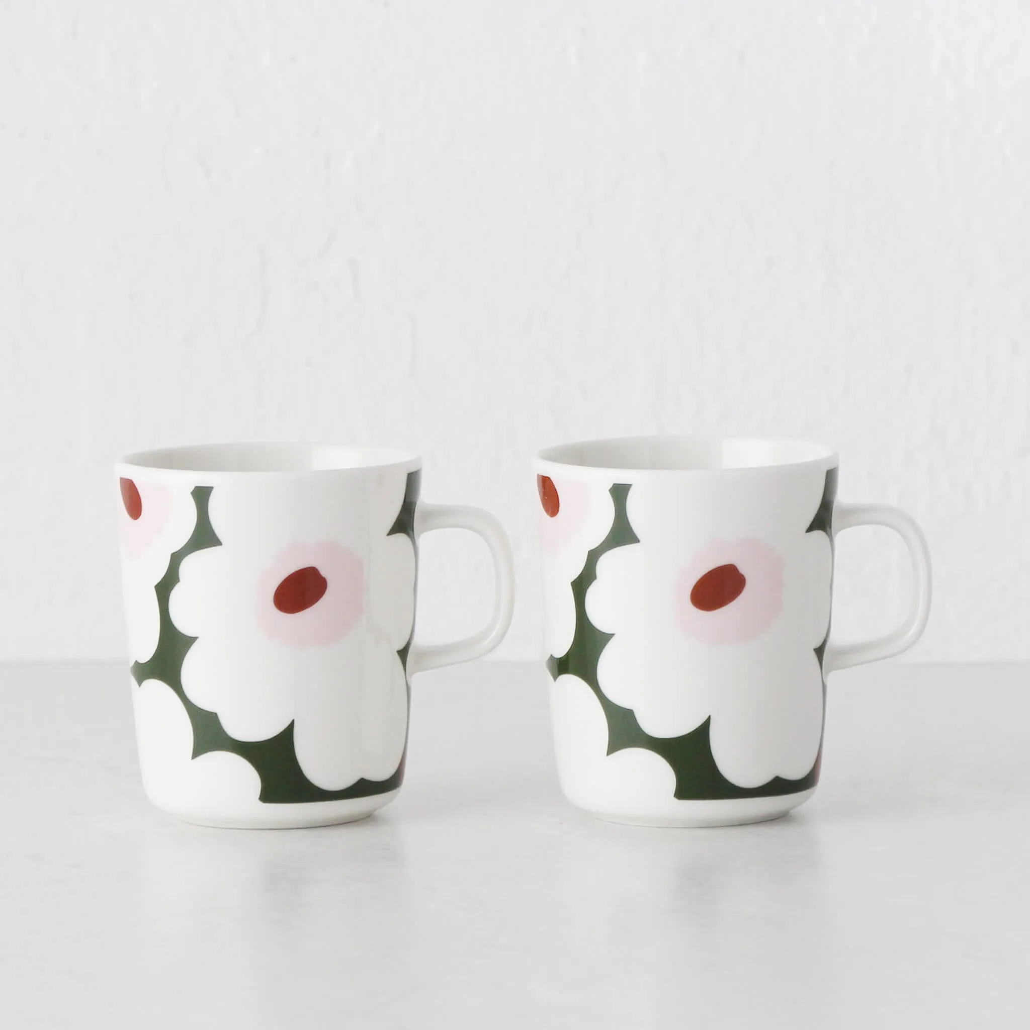MARIMEKKO  |  UNIKKO COFFEE MUG 2.5DL  |  DARK GREEN   LIGHT PINK   WHITE  |  BUNDLE X6