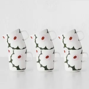 MARIMEKKO  |  UNIKKO COFFEE MUG 2.5DL  |  DARK GREEN   LIGHT PINK   WHITE  |  BUNDLE X6