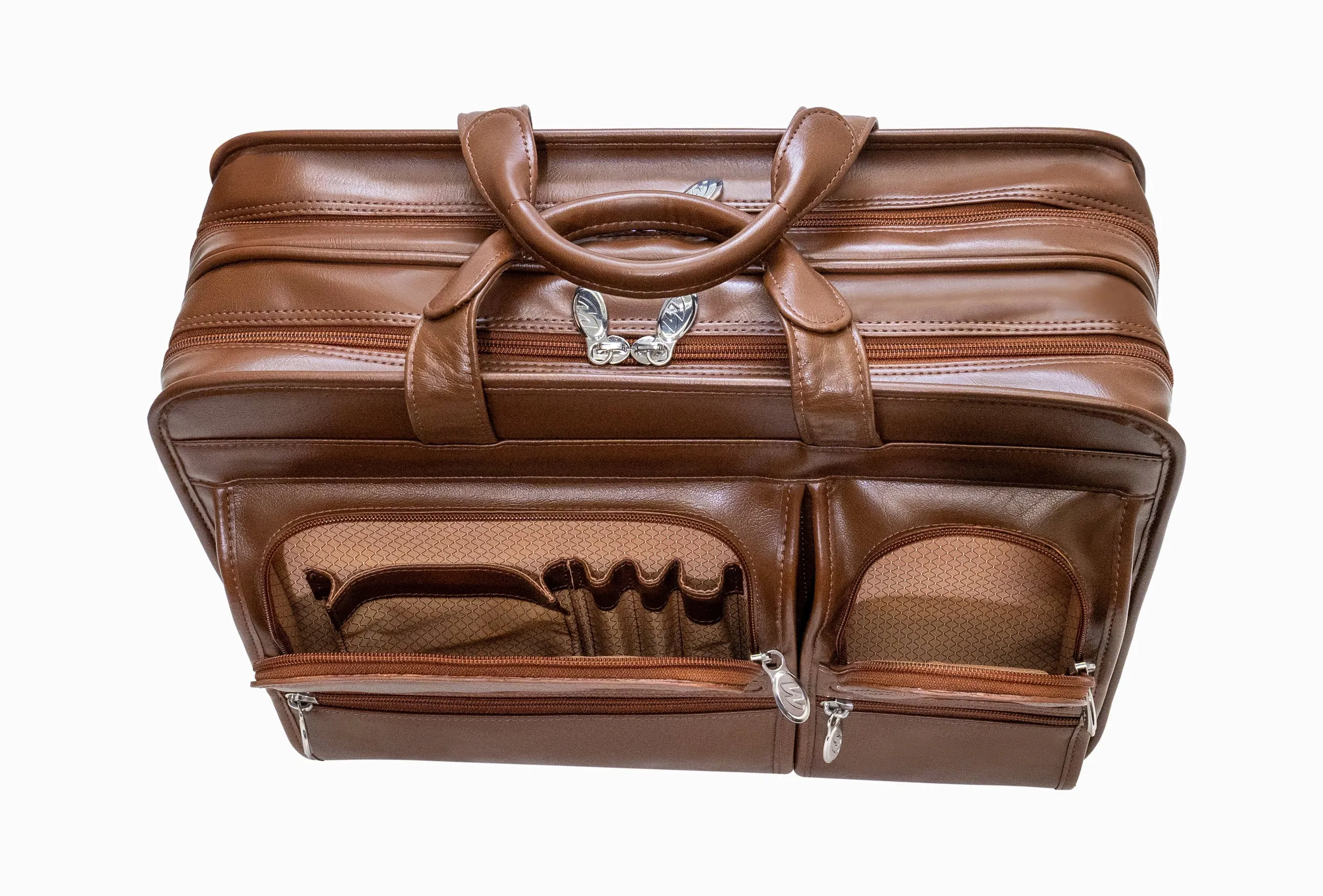 McKlein CLINTON 17" Leather Patented Detachable -Wheeled Laptop Briefcase