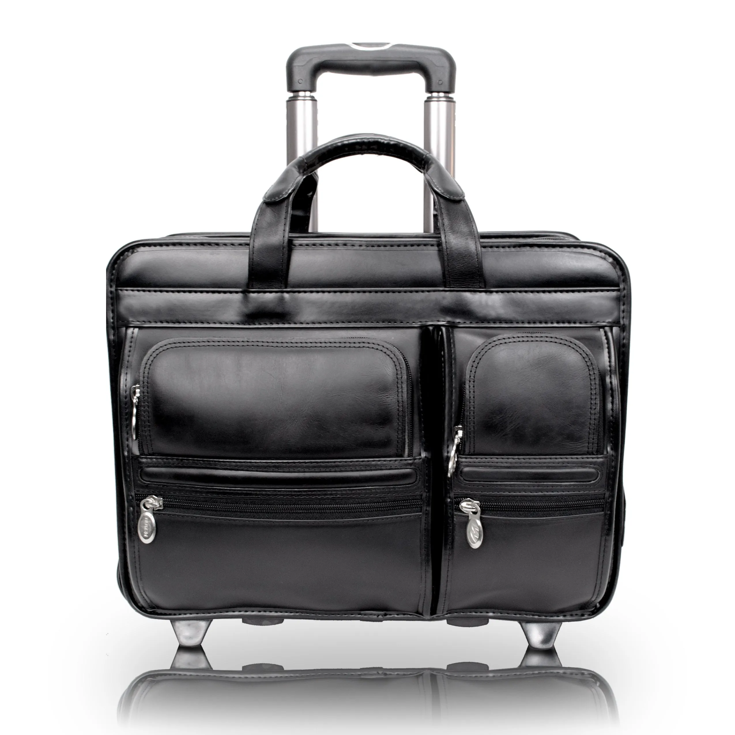 McKlein CLINTON 17" Leather Patented Detachable -Wheeled Laptop Briefcase