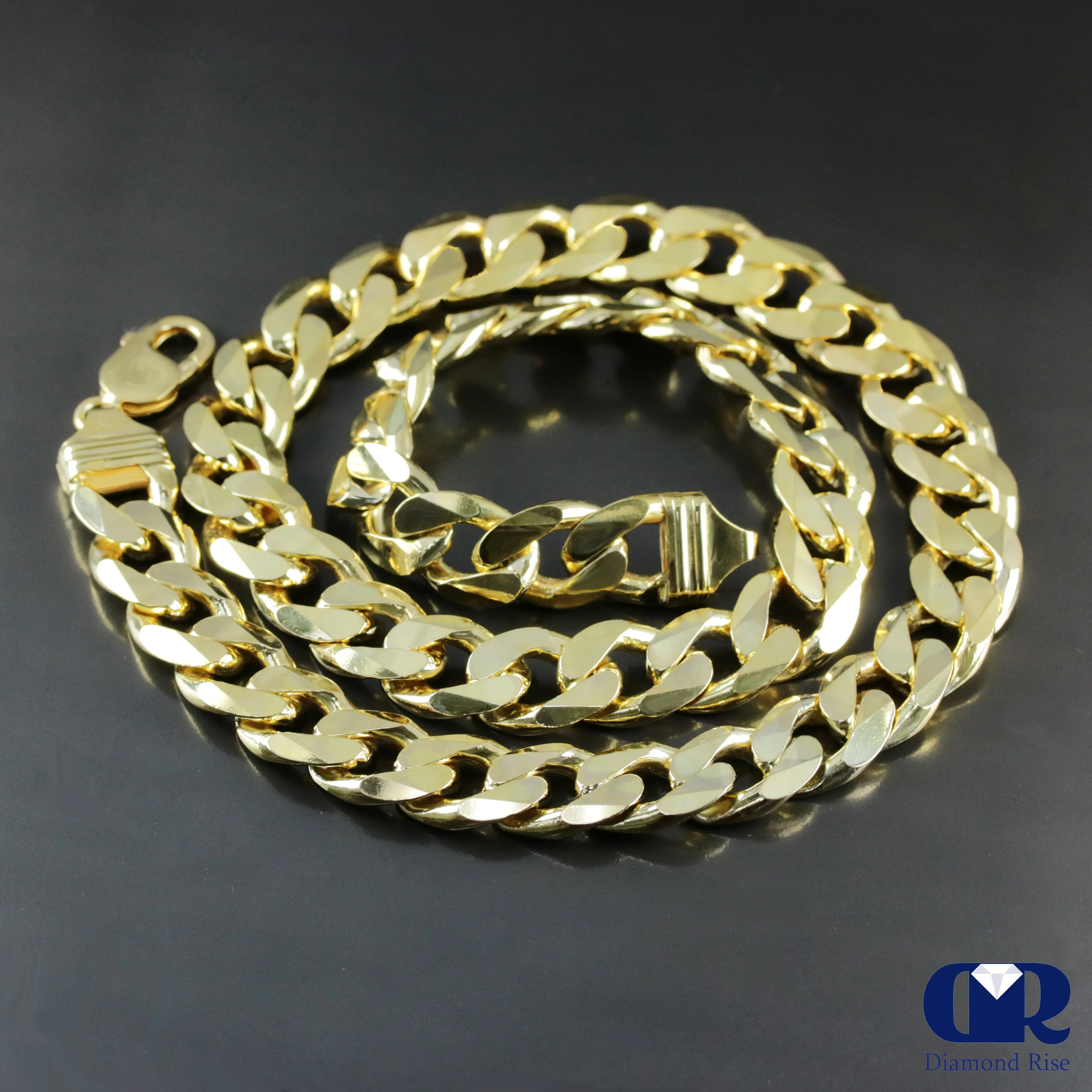 Men's Cuban Chain Necklace .925 Sterling Silver Over 18K Yellow Gold 13mm