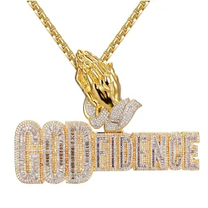 Mens Godfidence Baguette Iced Praying Hands Custom .925 Pendant
